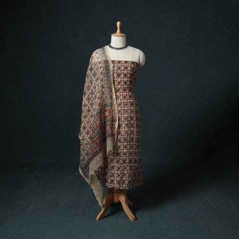 Pedana Kalamkari Block Print Kota Doria Cotton 2pc Unstitched Dress Material Kurta Set 12