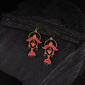WHE Pink & Orange Festive Repurposed Fabric & Wood Elaborate Danglers 17