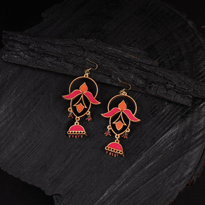 WHE Pink & Orange Festive Repurposed Fabric & Wood Elaborate Danglers 17
