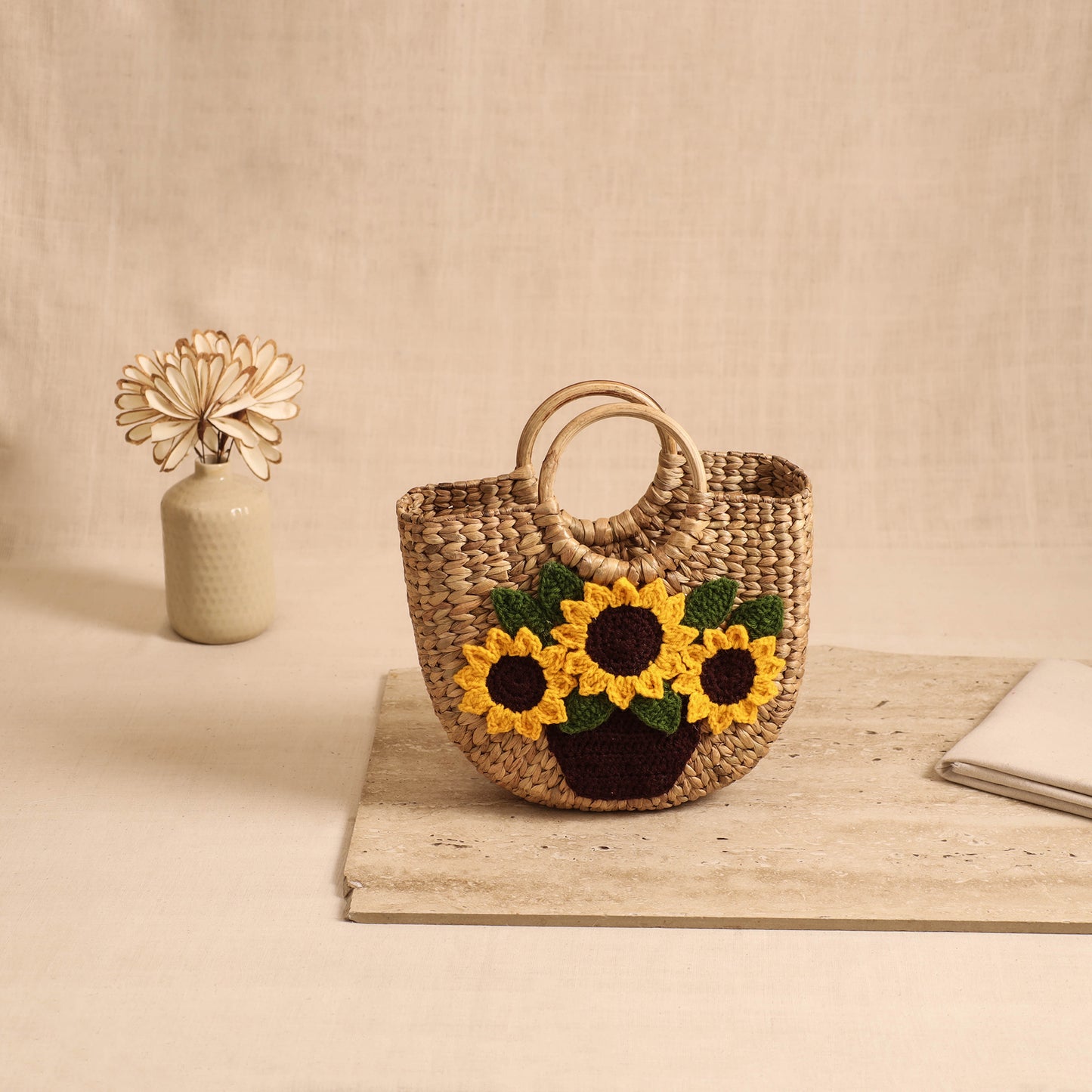 Handcrafted Crochet Work Natural Water Hyacinth Handbag for Women 09