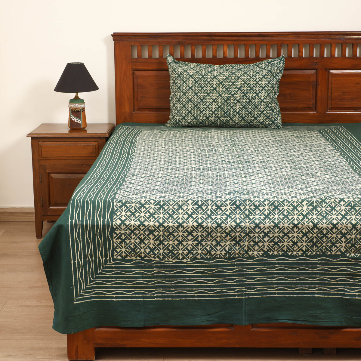 Pipad Hand Block Print Single Bedsheet with 1 Pillow Cover Set (90 x 60 in) 24