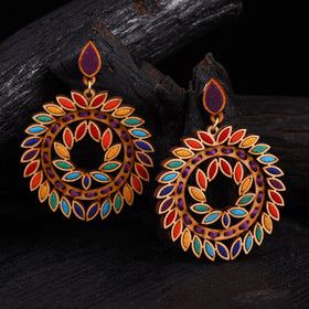 WHE Multicolor Repurposed Fabric & Wood Statement Earrings 43