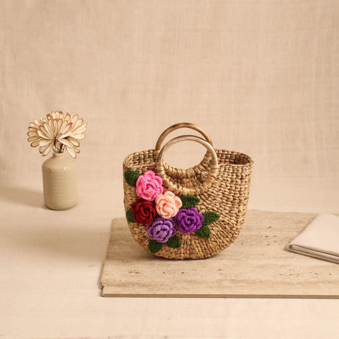 Handcrafted Crochet Work Natural Water Hyacinth Handbag for Women 12