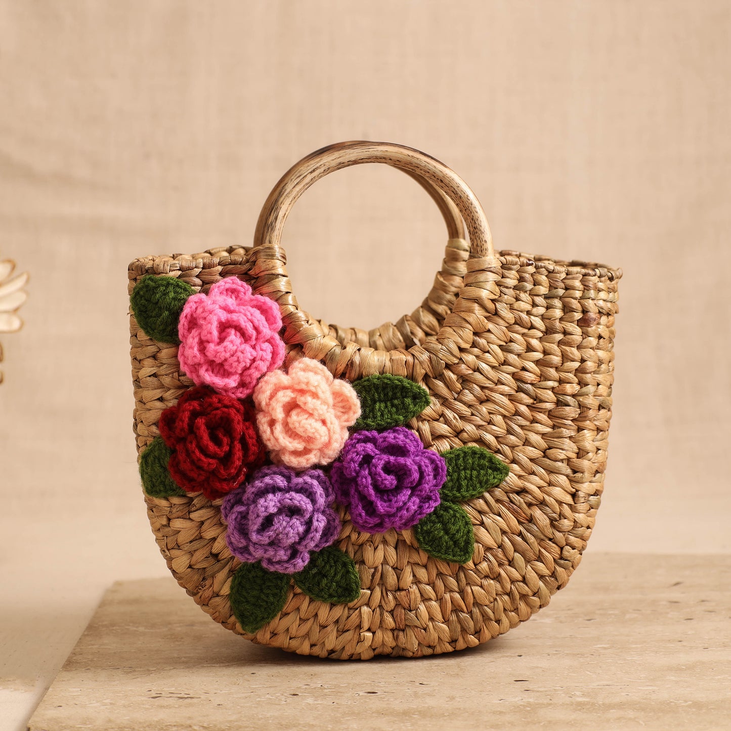 Handcrafted Crochet Work Natural Water Hyacinth Handbag for Women 12