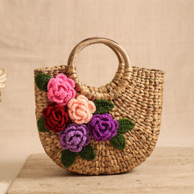 Handcrafted Crochet Work Natural Water Hyacinth Handbag for Women 12