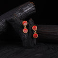 WHE Red Festive Repurposed Banarasi Brocade Fabric & Wood Earrings 18
