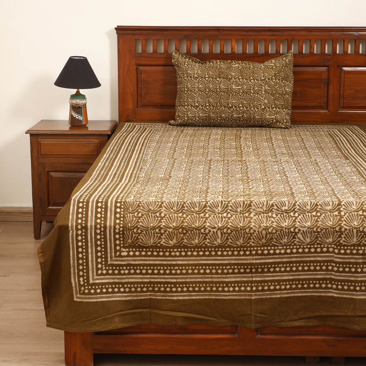 Pipad Hand Block Print Single Bedsheet with 1 Pillow Cover Set (90 x 60 in) 21