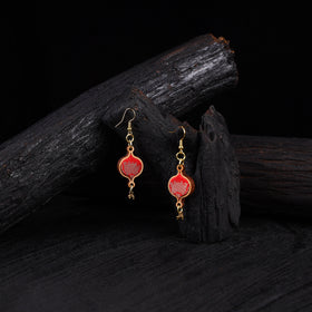 WHE Red Festive Repurposed Banarasi Brocade Fabric & Wood Earrings 19