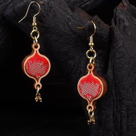 WHE Red Festive Repurposed Banarasi Brocade Fabric & Wood Earrings 19