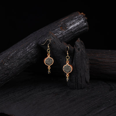 WHE Blue Festive Repurposed Banarasi Brocade Fabric & Wood Earrings 20