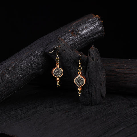WHE Blue Festive Repurposed Banarasi Brocade Fabric & Wood Earrings 20
