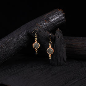WHE Blue Festive Repurposed Banarasi Brocade Fabric & Wood Earrings 20