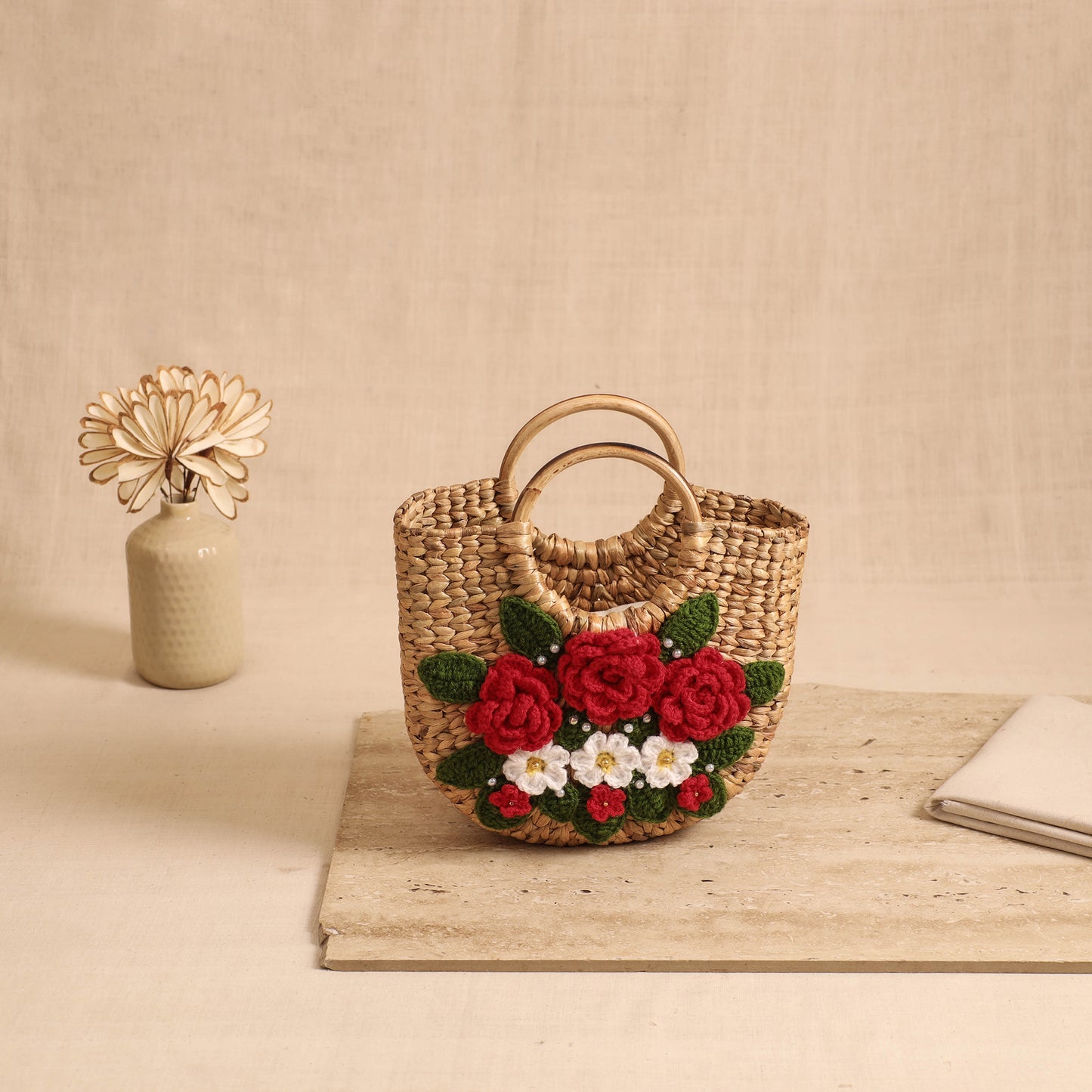 Handcrafted Crochet Work Natural Water Hyacinth Handbag for Women 14