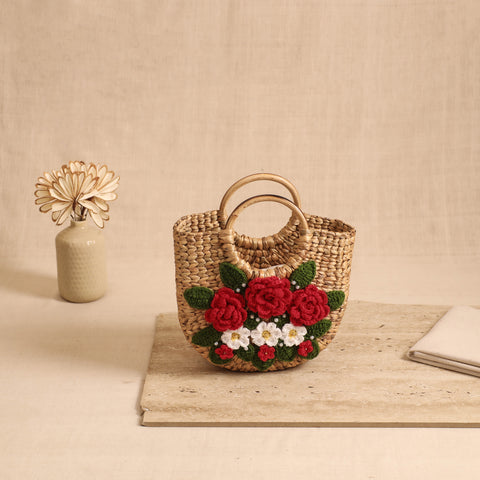 Handcrafted Crochet Work Natural Water Hyacinth Handbag for Women 14