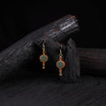 WHE Green Festive Repurposed Banarasi Brocade Fabric & Wood Earrings 21
