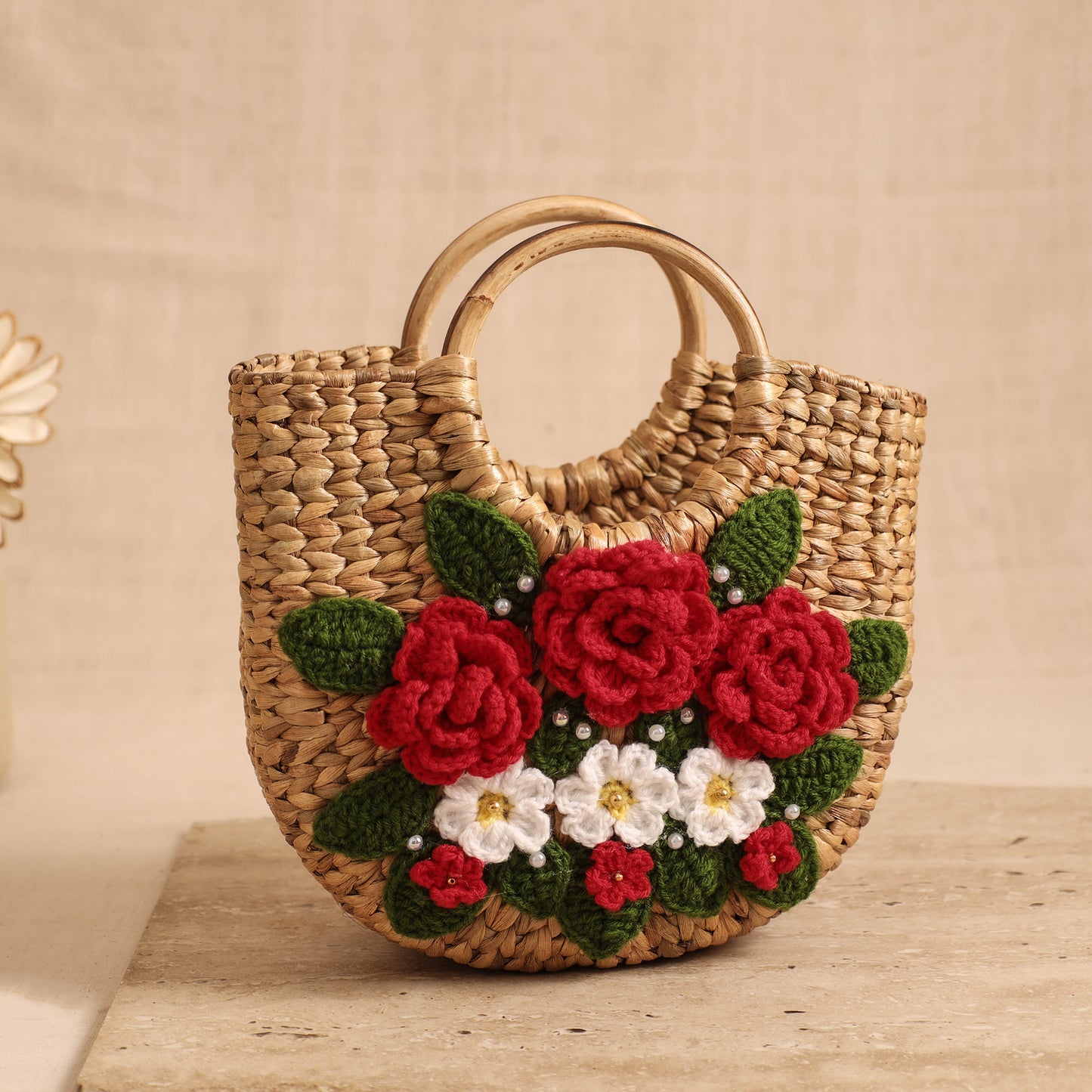 Handcrafted Crochet Work Natural Water Hyacinth Handbag for Women 14