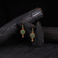 WHE Green Festive Repurposed Banarasi Brocade Fabric & Wood Earrings 22