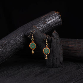 WHE Green Festive Repurposed Banarasi Brocade Fabric & Wood Earrings 22