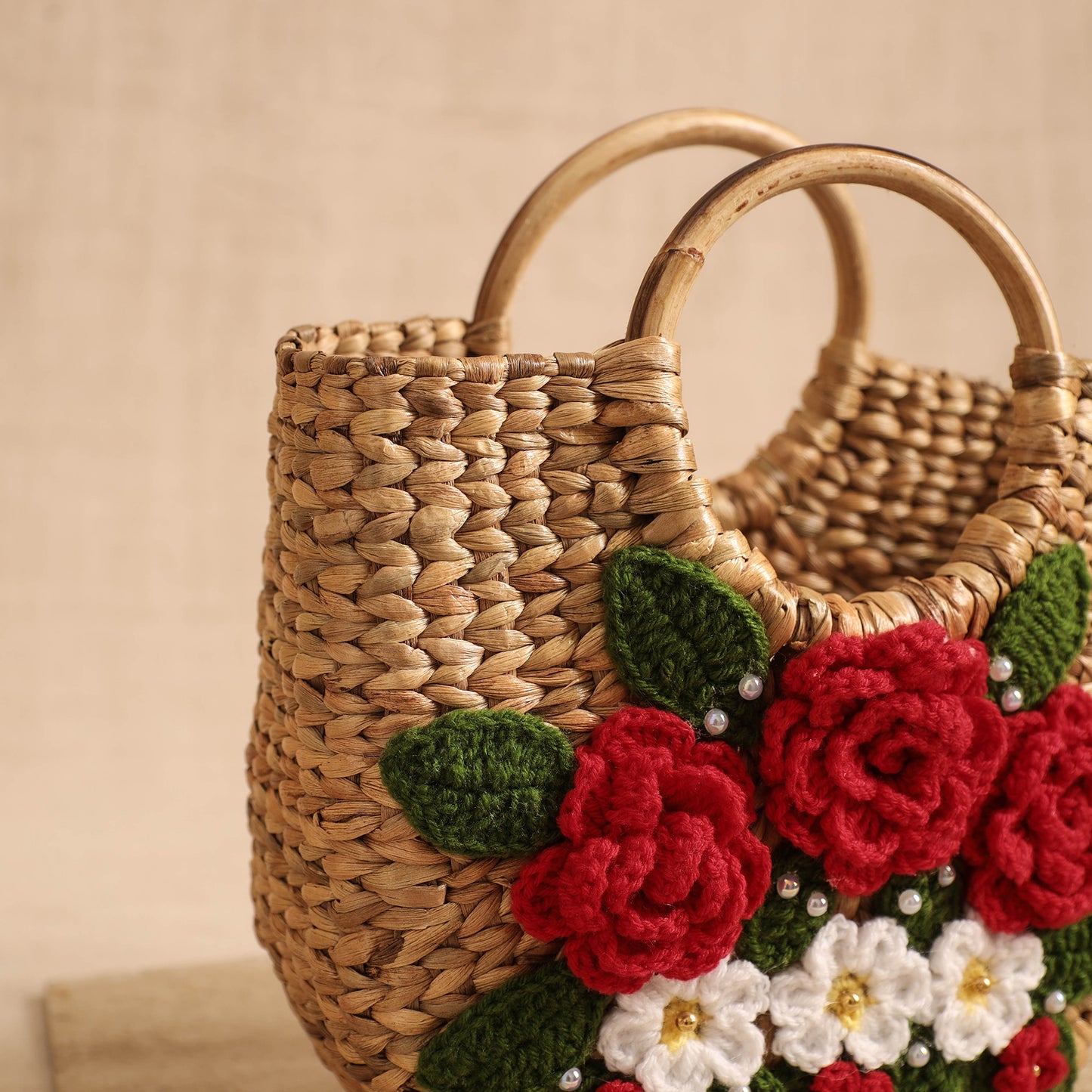 Handcrafted Crochet Work Natural Water Hyacinth Handbag for Women 14