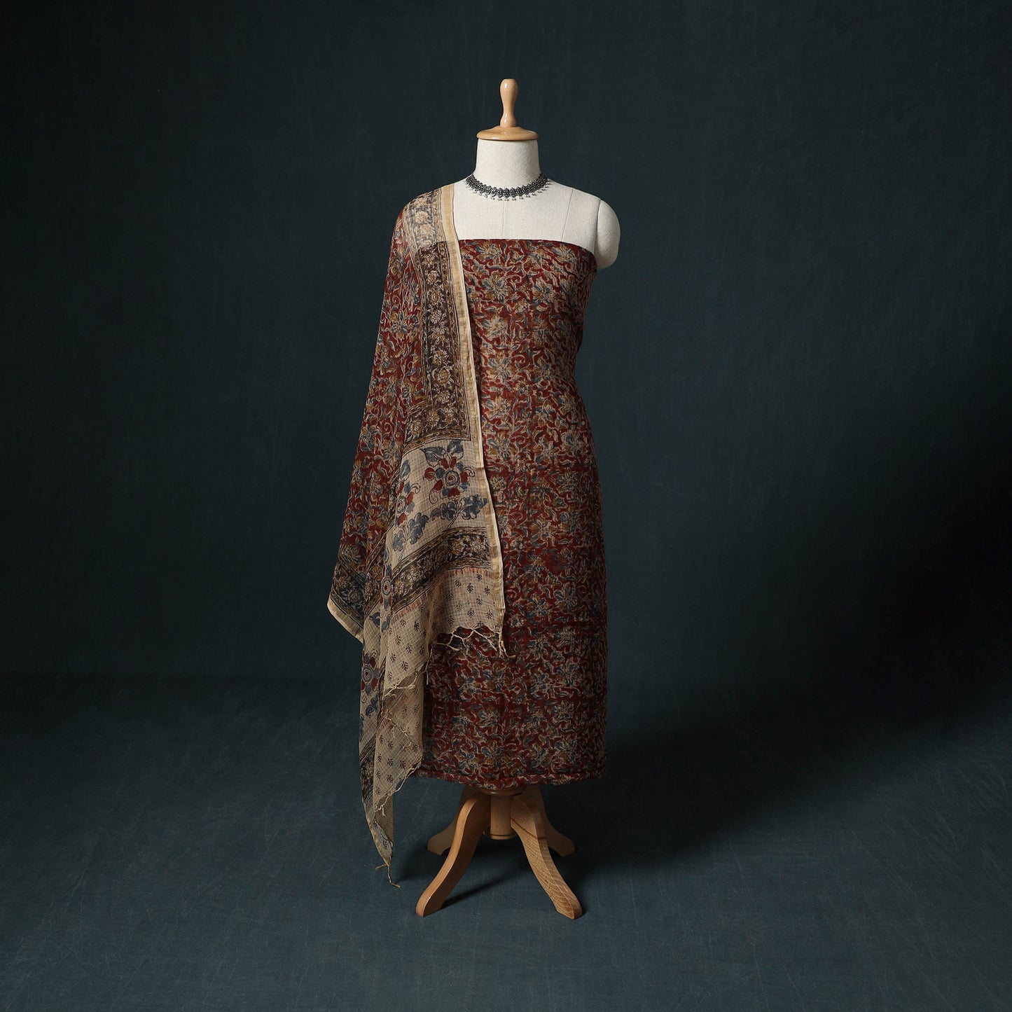 Pedana Kalamkari Block Print Kota Doria Cotton 2pc Unstitched Dress Material Kurta Set 18