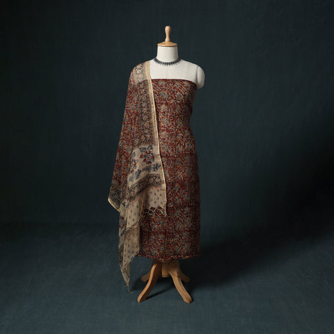 Pedana Kalamkari Block Print Kota Doria Cotton 2pc Unstitched Dress Material Kurta Set 18