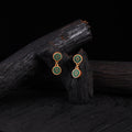 WHE Green Festive Repurposed Banarasi Brocade Fabric & Wood Earrings 23