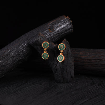 WHE Green Festive Repurposed Banarasi Brocade Fabric & Wood Earrings 23