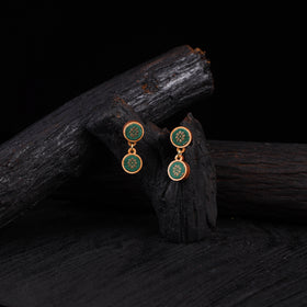 WHE Green Festive Repurposed Banarasi Brocade Fabric & Wood Earrings 23