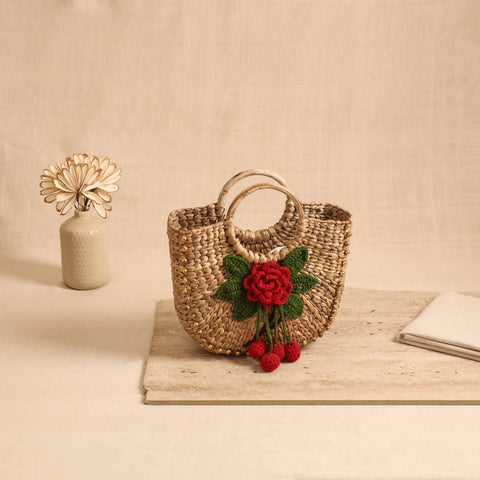 Handcrafted Crochet Work Natural Water Hyacinth Handbag for Women 15