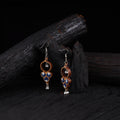 WHE Indigo Repurposed Fabric & Wood Round Danglers 24