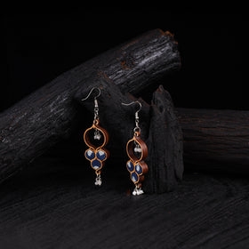 WHE Indigo Repurposed Fabric & Wood Round Danglers 24