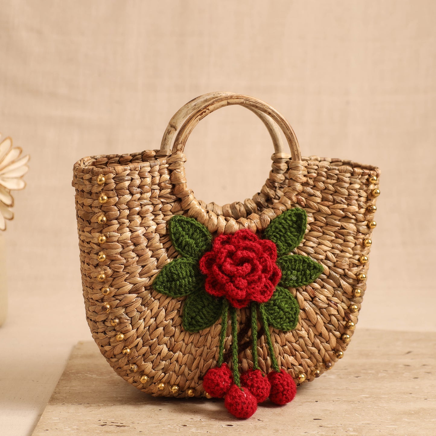Handcrafted Crochet Work Natural Water Hyacinth Handbag for Women 15