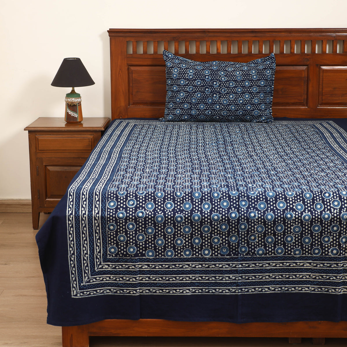 Pipad Hand Block Print Single Bedsheet with 1 Pillow Cover Set (90 x 60 in) 18