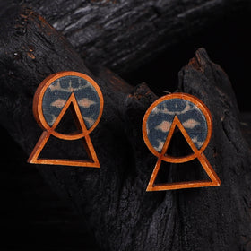WHE Blue Two Look in One Repurposed Fabric & Wood Geometric Stud Earrings 25
