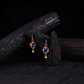 WHE Indigo Blue Repurposed Fabric & Wood Danglers 26