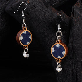 WHE Indigo Blue Repurposed Fabric & Wood Danglers 26