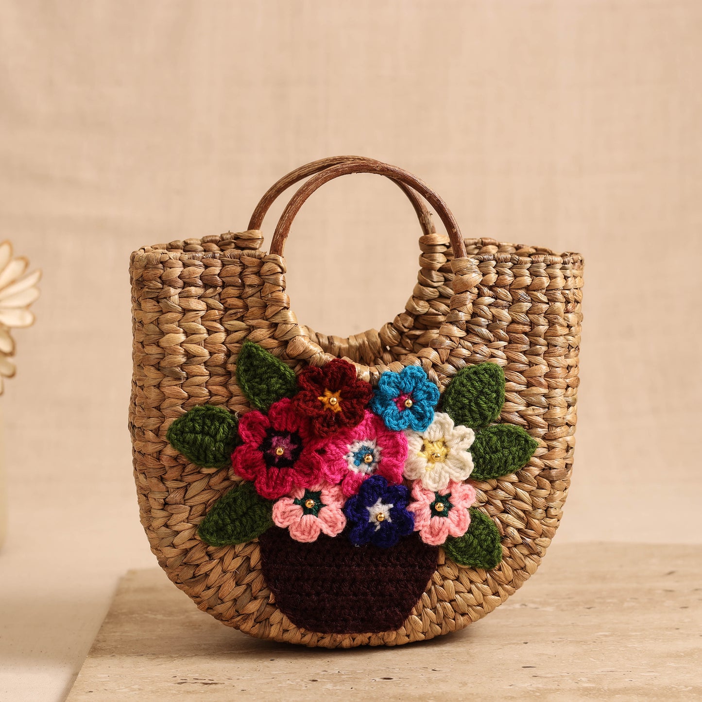 Handcrafted Crochet Work Natural Water Hyacinth Handbag for Women 16