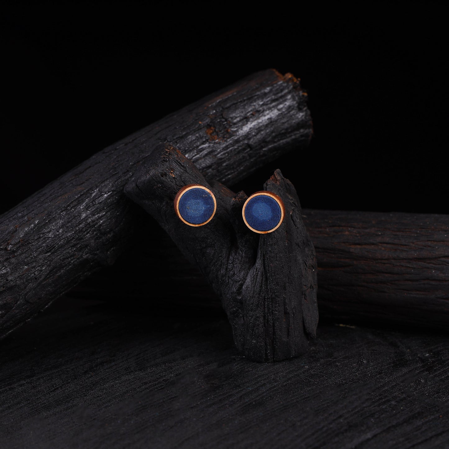 WHE Indigo Repurposed Fabric & Wood Stud Earrings 28