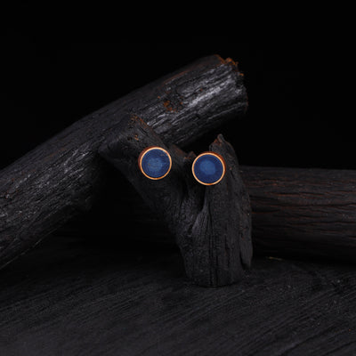 WHE Indigo Repurposed Fabric & Wood Stud Earrings 28