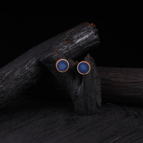 WHE Indigo Repurposed Fabric & Wood Stud Earrings 28
