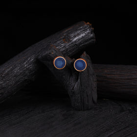 WHE Indigo Repurposed Fabric & Wood Stud Earrings 28