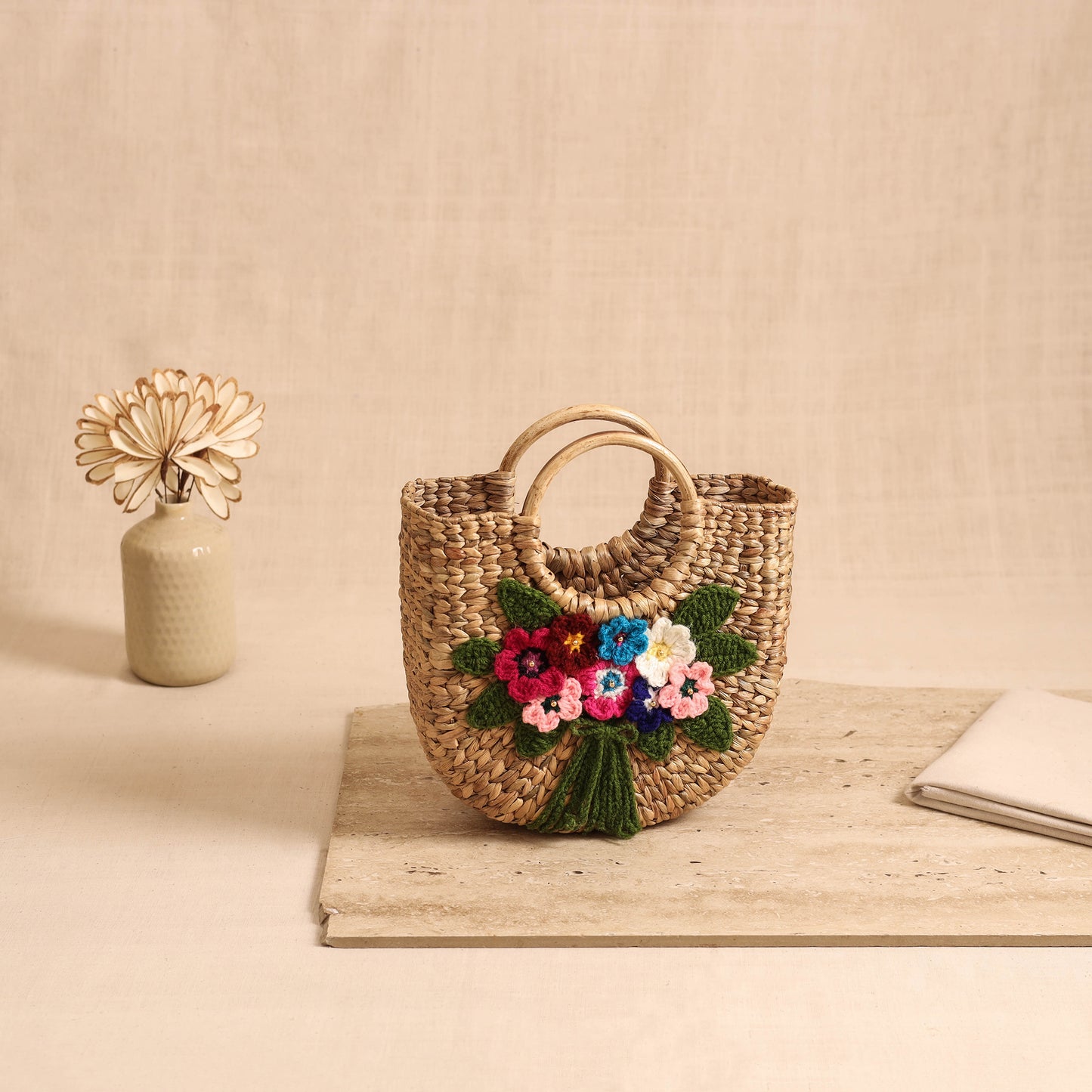 Handcrafted Crochet Work Natural Water Hyacinth Handbag for Women 17