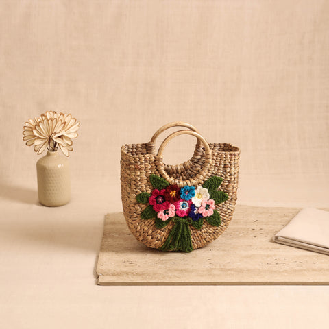 Handcrafted Crochet Work Natural Water Hyacinth Handbag for Women 17