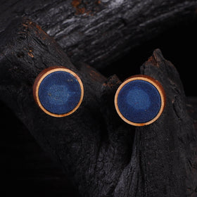 WHE Indigo Repurposed Fabric & Wood Stud Earrings 28