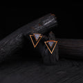 WHE Blue Hand Painted Two Look in One Repurposed Fabric & Wood Triangle Earrings 29