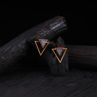 WHE Blue Hand Painted Two Look in One Repurposed Fabric & Wood Triangle Earrings 29