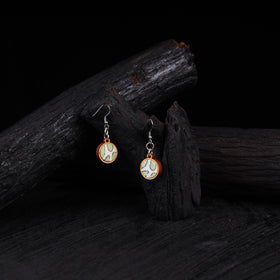 WHE Green Repurposed Fabric & Wood Round Danglers 30