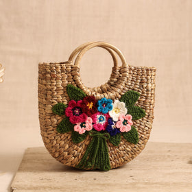 Handcrafted Crochet Work Natural Water Hyacinth Handbag for Women 17