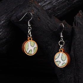 WHE Green Repurposed Fabric & Wood Round Danglers 30