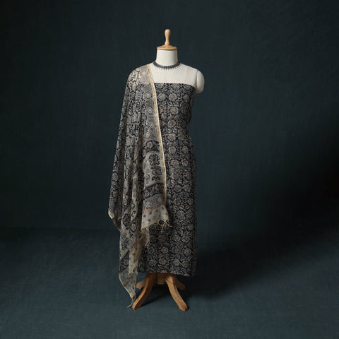 Pedana Kalamkari Block Print Kota Doria Cotton 2pc Unstitched Dress Material Kurta Set 20